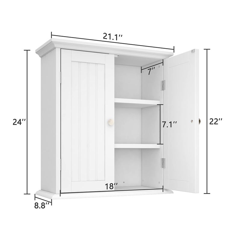 ChooChoo Bathroom Wall Cabinet, Over The Toilet Space Saver Storage Cabinet, Medicine Cabinet with 2 Door and Adjustable Shelves, Cupboard - Image 2