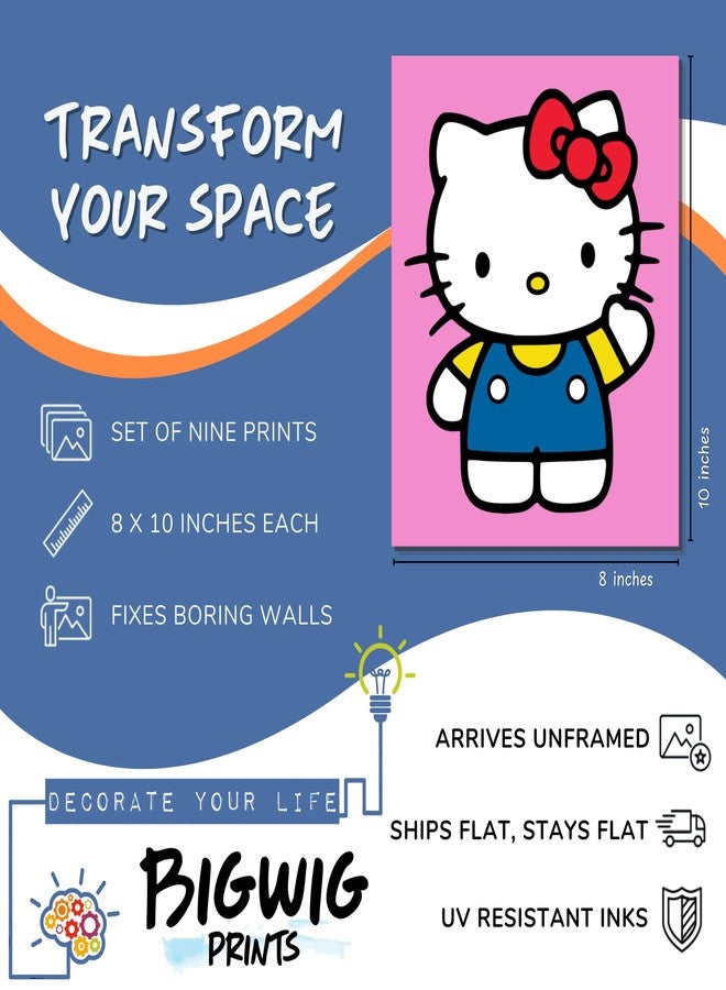 BigWig Prints Hello Kitty Poster Set - Hello Kitty Wall Decor, My Melody, Keroppi, Pompompurin, Kuromi, Badtz-Maru, Cinnamoroll, Wall Art Posters for Girls bedroom - Unframed Set Of 9 (8x10”) - Image 2