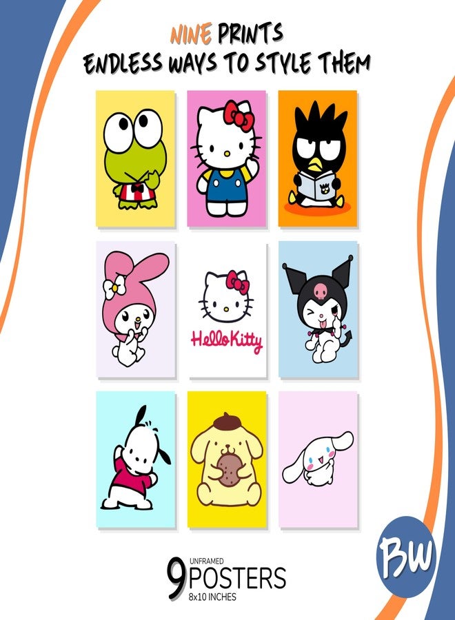 BigWig Prints Hello Kitty Poster Set - Hello Kitty Wall Decor, My Melody, Keroppi, Pompompurin, Kuromi, Badtz-Maru, Cinnamoroll, Wall Art Posters for Girls bedroom - Unframed Set Of 9 (8x10”) - Image 4