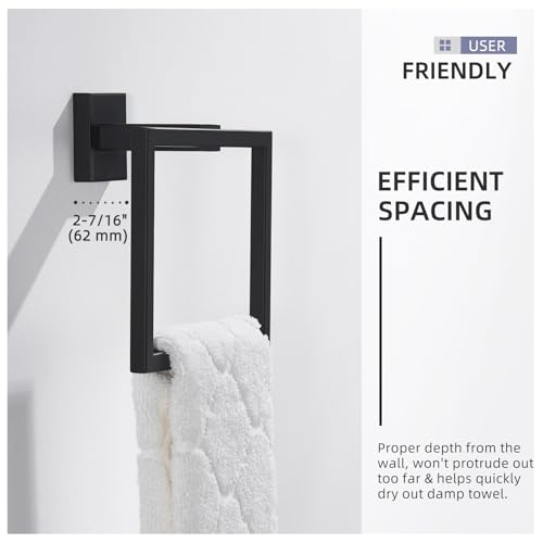 Angle Simple Towel Holder Matte Black, Stainless Steel Square Hand Towel Ring Rack Hanger for Bathroom Wall Mount, 7.09 Inches - Image 5
