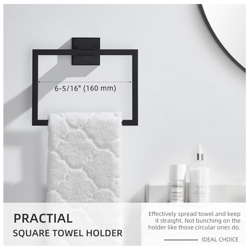 Angle Simple Towel Holder Matte Black, Stainless Steel Square Hand Towel Ring Rack Hanger for Bathroom Wall Mount, 7.09 Inches - Image 4