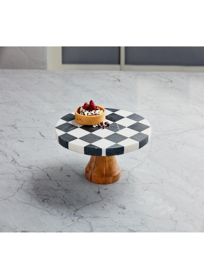 Mud Pie Checkered Marble Pedestal Set; 5 1/2" x 10" dia - Image 2