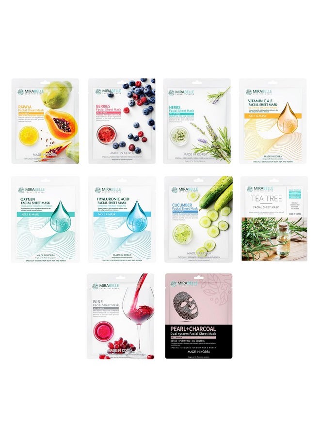 MIRABELLE Cosmetics Korea Crystal Clear Skin Facial Sheet Mask Combo Pack Of 10  - Image 1