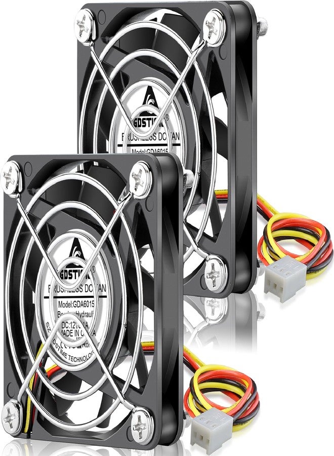 GDSTIME 60mm x 15mm Fan 3 Pin, 12V Brushless DC Cooling Fan 60x60x15mm for PC Cases, CPU Coolers, and Radiators (2 Pack) - Image 1