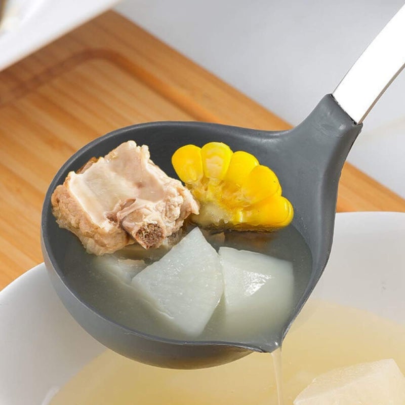pepplo Kitchen Silicone Ladle SpoonCooking Utensils Silicone Soup Ladle with Heat Resistant Silicone Covering Head and StayCool Stainless Steel Handle - Image 5