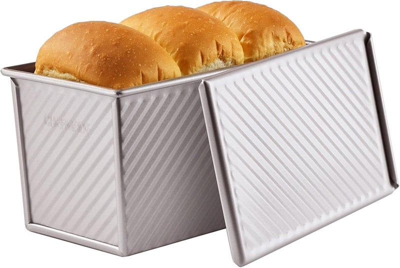 CHEFMADE Pullman Loaf Pan with Lid, 0.99Lb Dough Capacity Non-Stick Rectangle Corrugated Toast Box for Oven Baking 4.2" x 7.7"x 4.4"(Champagne Gold) - Image 1