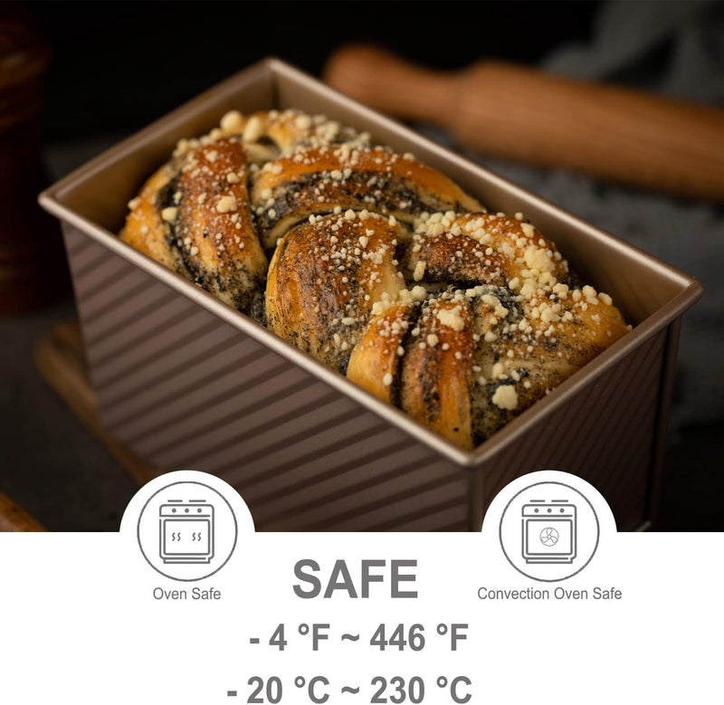 CHEFMADE Pullman Loaf Pan with Lid, 0.99Lb Dough Capacity Non-Stick Rectangle Corrugated Toast Box for Oven Baking 4.2" x 7.7"x 4.4"(Champagne Gold) - Image 5
