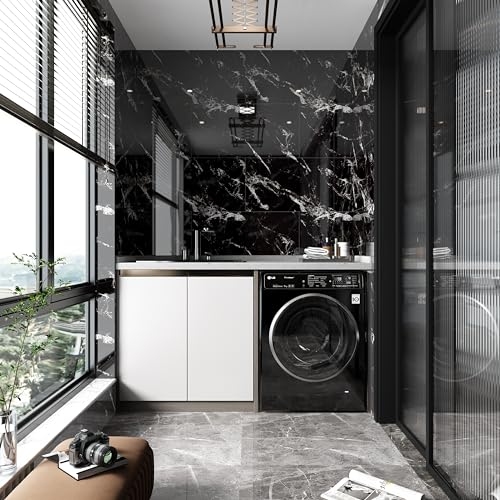 Haimin Wall Panels Peel and Stick 10 Pieces 23.6x11.8in (19.4 Sq. Ft. Coverage) Lightweight Backsplash Marble Look Tile (not Real Marble) Ideal for Kitchen Bathrooms Living Rooms Bedrooms (Black-JGH) - Image 3