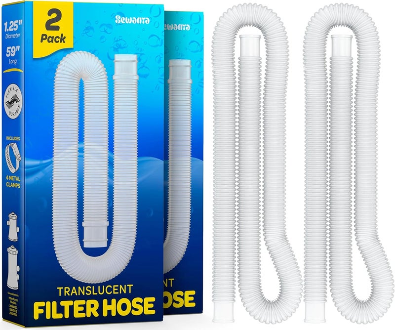 SEWANTA خرطوم بديل لحمامات السباحة فوق الأرض [مجموعة من 2] بقطر 1.25 بوصة، بطول 59 بوصة - خرطوم بديل لمضخة حمام السباحة - خرطوم مضخة فلتر متوافق مع نماذج مضخات إنتكس #607/#637 - Image 1