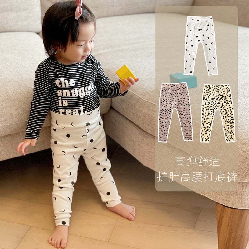 Ins Simple Western Style Baby Pants Bottom Cute Super Cute Baby Girl Pure Cotton High Waist Belly Protecting Leggings - Image 2
