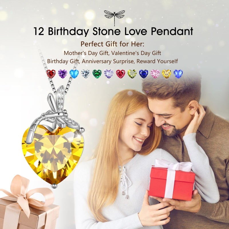 Juwaliy Dragonfly Necklace Heart July Birthstone Necklace Ruby Red 925 Sterling Silver Pendant Jewelry Women Wedding Birthday Christmas Mother's Day Gifts - Image 4