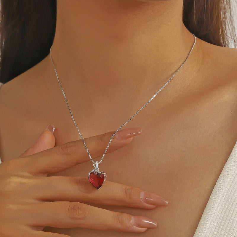 Juwaliy Dragonfly Necklace Heart July Birthstone Necklace Ruby Red 925 Sterling Silver Pendant Jewelry Women Wedding Birthday Christmas Mother's Day Gifts - Image 5
