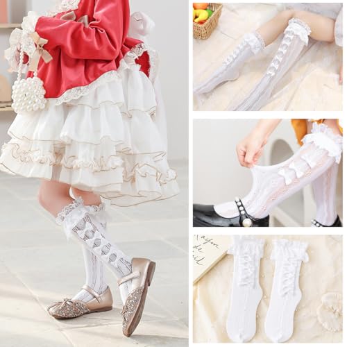 PALAY Knee High Socks for Girls, Lace Bow Calf-Length Socks, Fashion Lolita Stockings for Jane Shoes, Lolita Dress, Uniform (White) - Image 4