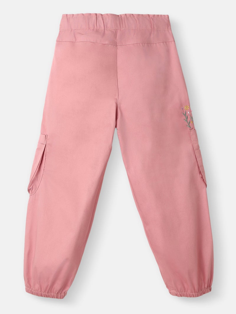 Nautinati Girls’ Cotton Cargo | Cargo Joggers for 4-8 Years | Floral Embroidery | Cargo with Pockets - Image 2