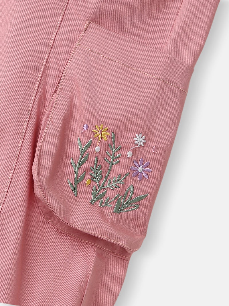 Nautinati Girls’ Cotton Cargo | Cargo Joggers for 4-8 Years | Floral Embroidery | Cargo with Pockets - Image 5