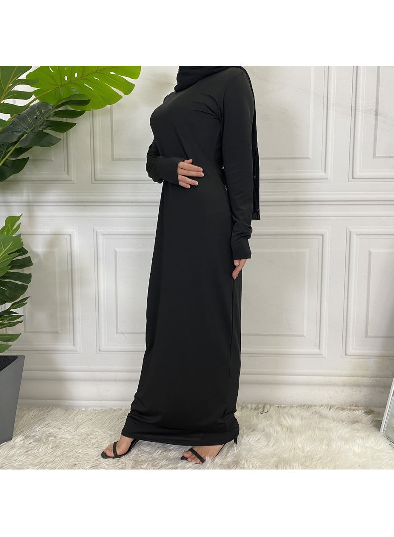 إسكدنيا Mock Neck Casual Abaya, Soft Breathable Long Sleeve Women Abaya Dress, Long Lasting Comfortable Normal Muslim Women Islamic Dress for Prayer, Daily Wear, Occasion Wear, ( Size S, Brown) - Image 3