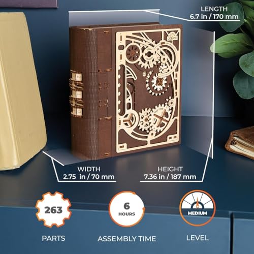 UGEARS Book of Secrets 3D Wooden Puzzles for Adults Mechanical 3D Puzzle Model Kit Brain Teaser Puzzles for Adults DIY Adult Craft Model Building Kits Wood Puzzle Box Gift Hobby Set - Image 3