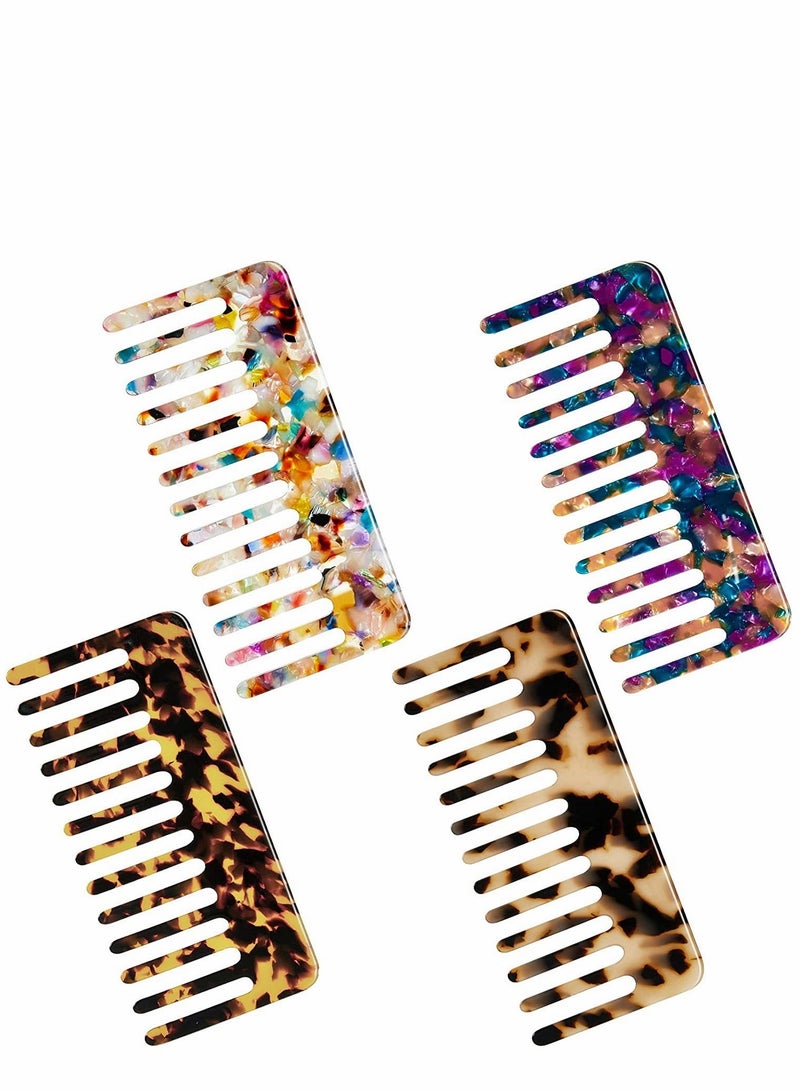 Y&D Large Wide Tooth Tortoise Shell Comb Hair Detangling Comb, 4 Pack French Teeth Pocket for Thick Curly Wavy - Image 1