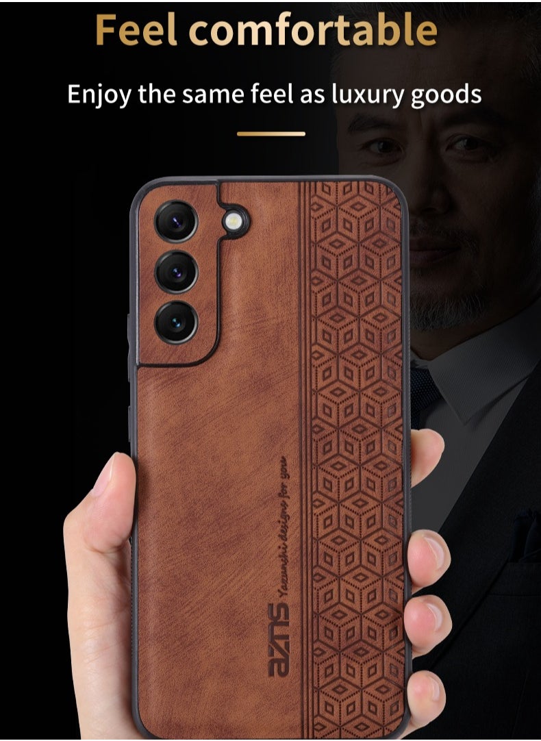 Color Fans - For Samsung S21 FE 5G Anti-scratch Phone Case Imprinted Leather Coated TPU Cover - Brown - Image 1