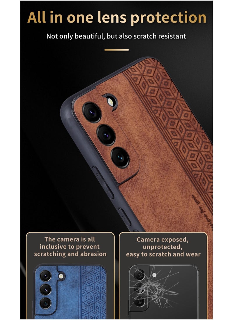 Color Fans - For Samsung S21 FE 5G Anti-scratch Phone Case Imprinted Leather Coated TPU Cover - Brown - Image 1