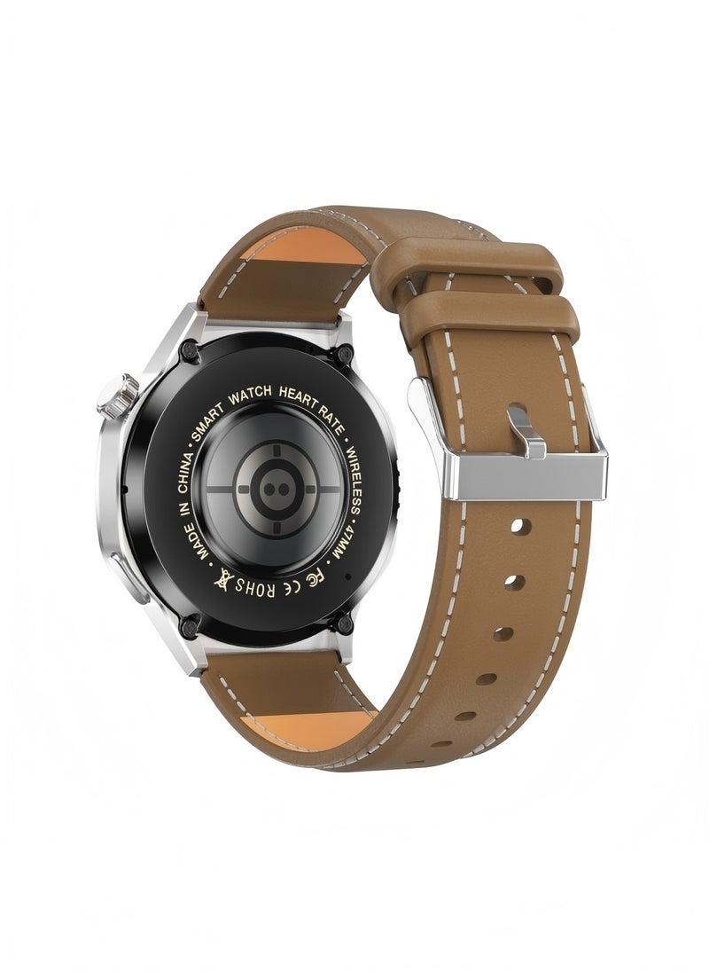 Smart Watch PRO with Bluetooth Call Function (Answer/Make Calls), Fitness Tracking Watch with Sleep Monitoring Function, for iPhone/Android, IP68 Waterproof (Leather Black)