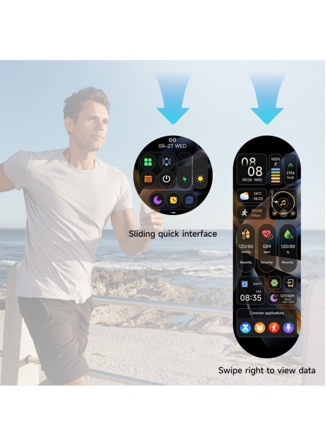 Smart Watch PRO with Bluetooth Call Function (Answer/Make Calls), Fitness Tracking Watch with Sleep Monitoring Function, for iPhone/Android, IP68 Waterproof (Leather Black)