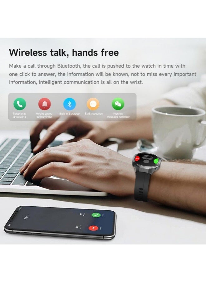 Smart Watch PRO with Bluetooth Call Function (Answer/Make Calls), Fitness Tracking Watch with Sleep Monitoring Function, for iPhone/Android, IP68 Waterproof (Leather Black)