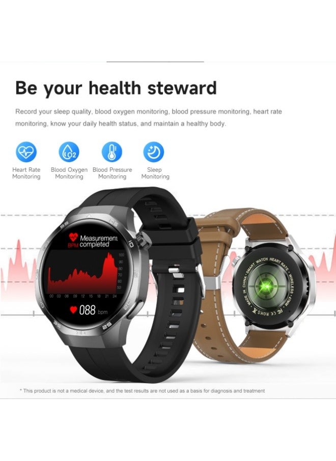 Smart Watch PRO with Bluetooth Call Function (Answer/Make Calls), Fitness Tracking Watch with Sleep Monitoring Function, for iPhone/Android, IP68 Waterproof (Leather Black)