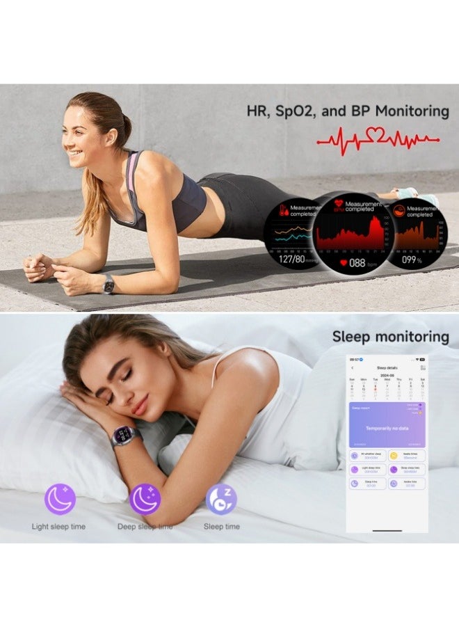 Smart Watch PRO with Bluetooth Call Function (Answer/Make Calls), Fitness Tracking Watch with Sleep Monitoring Function, for iPhone/Android, IP68 Waterproof (Leather Black)