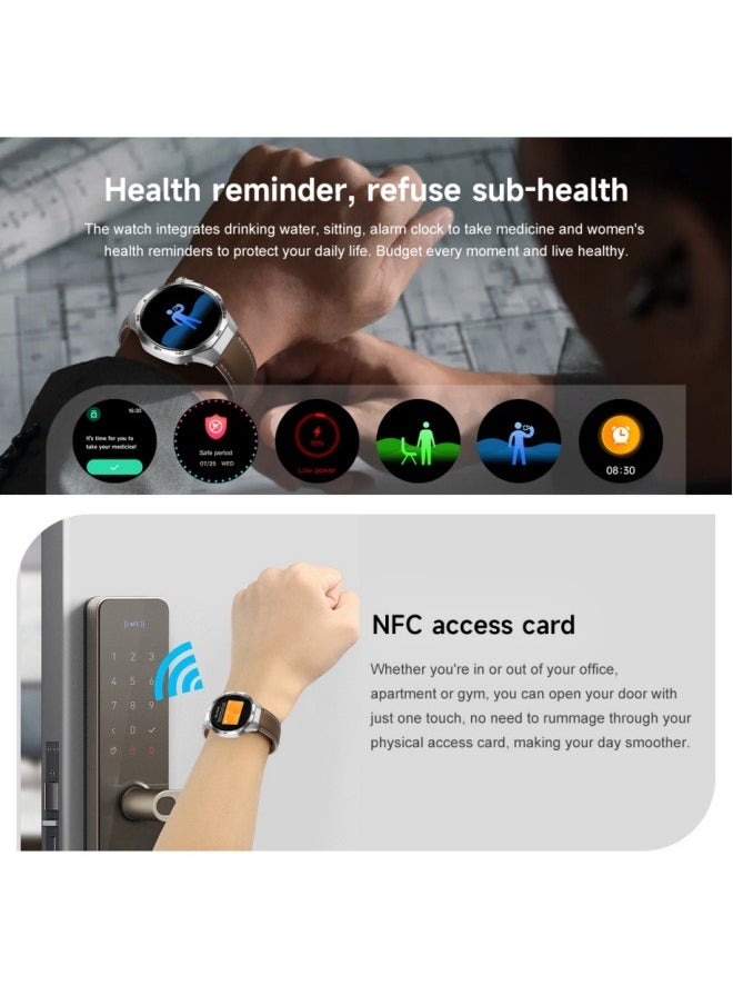 Smart Watch PRO with Bluetooth Call Function (Answer/Make Calls), Fitness Tracking Watch with Sleep Monitoring Function, for iPhone/Android, IP68 Waterproof (Leather Black)
