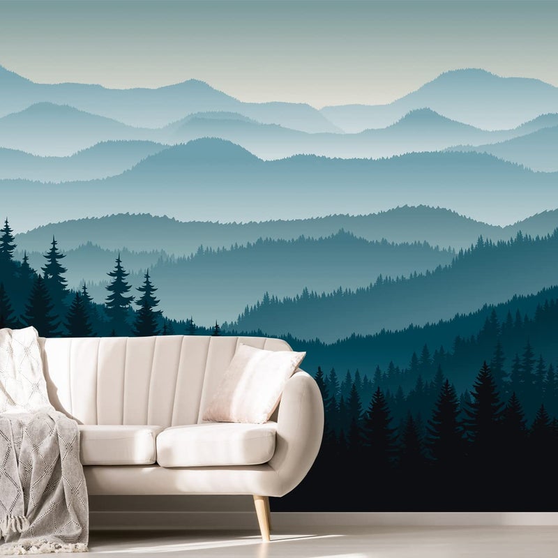MFWFM Nature Wallpaper Blue Mountain Foggy Forest Wall Mural for Bedroom Living Room Not Peel n Stick - Image 2