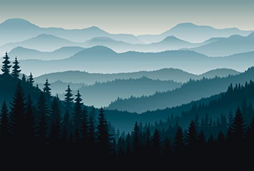 MFWFM Nature Wallpaper Blue Mountain Foggy Forest Wall Mural for Bedroom Living Room Not Peel n Stick - Image 3