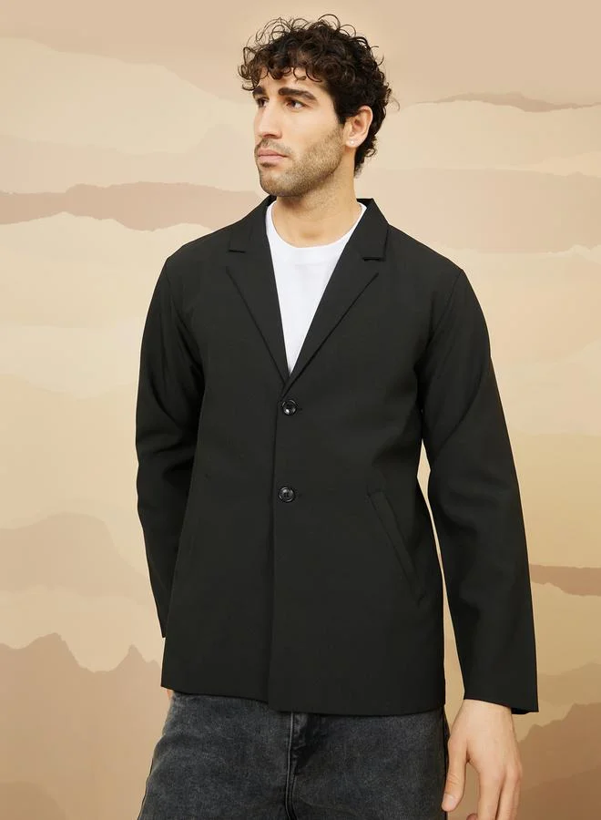 Styli Notch Lapel Oversized Blazer with Buttons