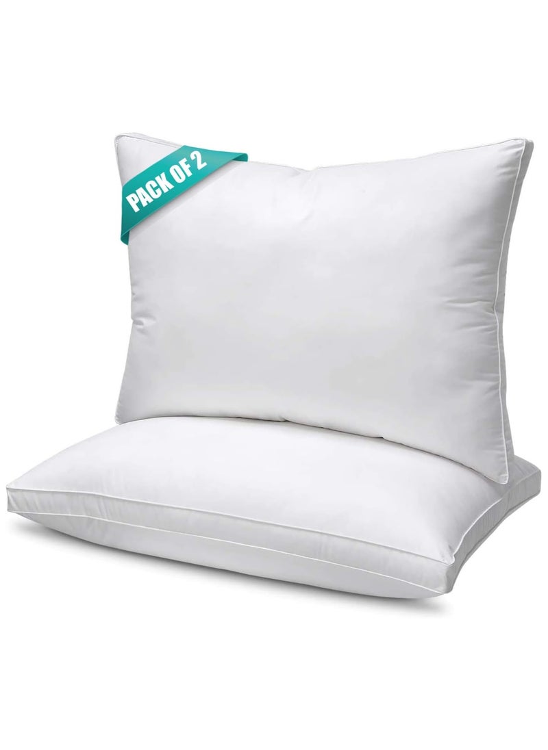 MAXQON Set of 2-Bed Pillow Double Piping Hotel Standard Soft Microfiber Anti Allergic&Anti-bacterial, Striped White, Size(50x70CM)  - Image 1