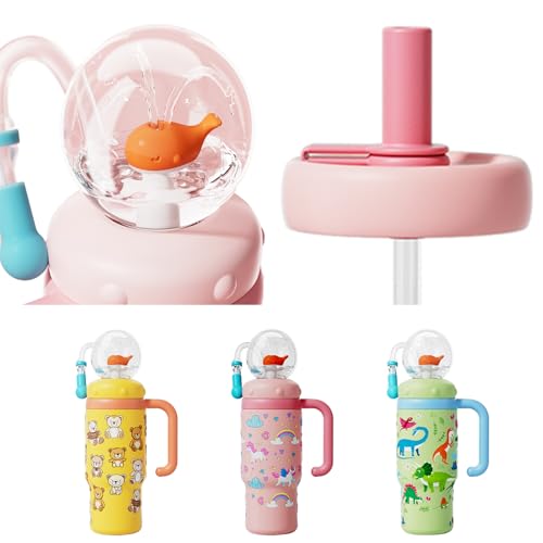 HBSAPKKA 24oz Whale Fountain Tumbler Water Bottle | Leakproof Sippy Cups for Adults and Kids | Stainless Steel Insulated Cup with Weighted Straw & 2 Lids - Image 3