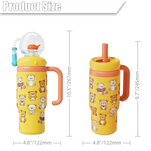 HBSAPKKA 24oz Whale Fountain Tumbler Water Bottle | Leakproof Sippy Cups for Adults and Kids | Stainless Steel Insulated Cup with Weighted Straw & 2 Lids - Image 2