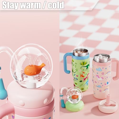 HBSAPKKA 24oz Whale Fountain Tumbler Water Bottle | Leakproof Sippy Cups for Adults and Kids | Stainless Steel Insulated Cup with Weighted Straw & 2 Lids - Image 5