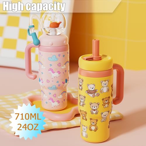 HBSAPKKA 24oz Whale Fountain Tumbler Water Bottle | Leakproof Sippy Cups for Adults and Kids | Stainless Steel Insulated Cup with Weighted Straw & 2 Lids - Image 4