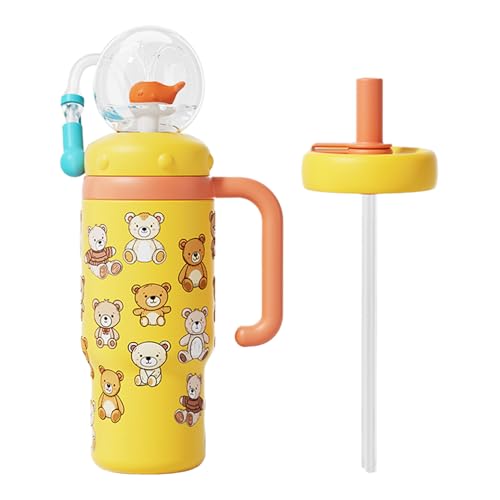 HBSAPKKA 24oz Whale Fountain Tumbler Water Bottle | Leakproof Sippy Cups for Adults and Kids | Stainless Steel Insulated Cup with Weighted Straw & 2 Lids - Image 1