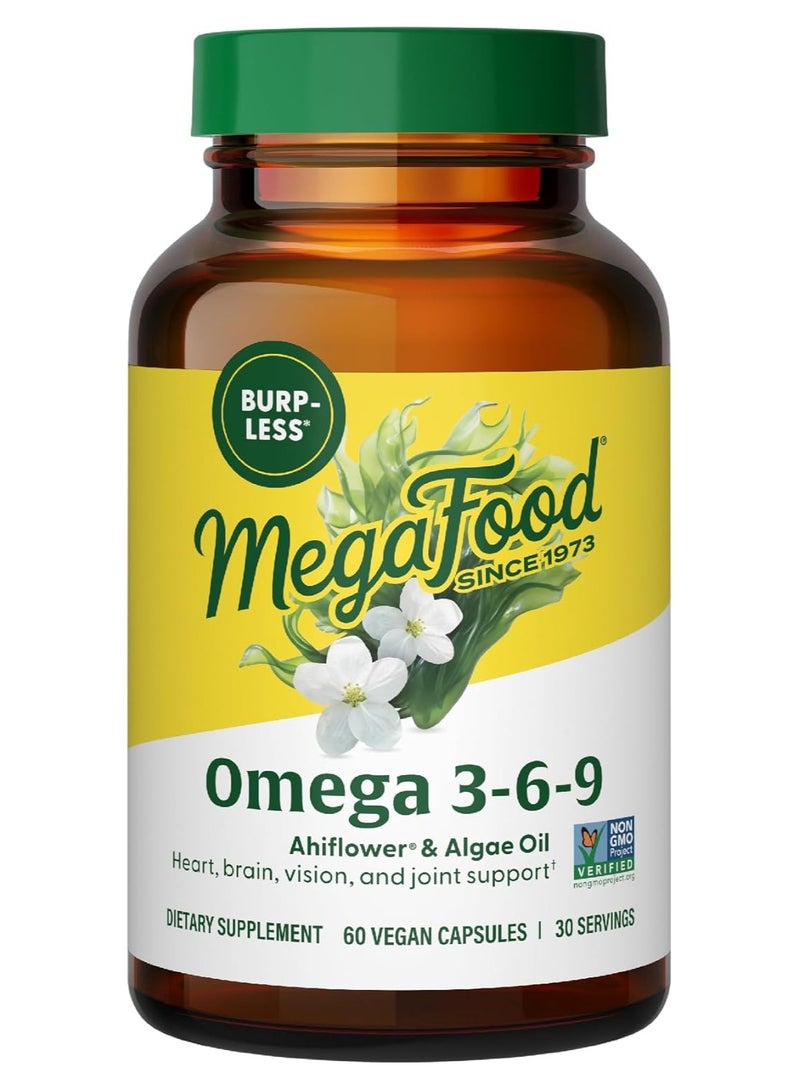 MegaFood Omega 3 6 9 - Ahiflower and Algae oil, Heart, Brain, Vision, and Joint Support, 60 Vegan Capsules, 30 Servings - Image 1