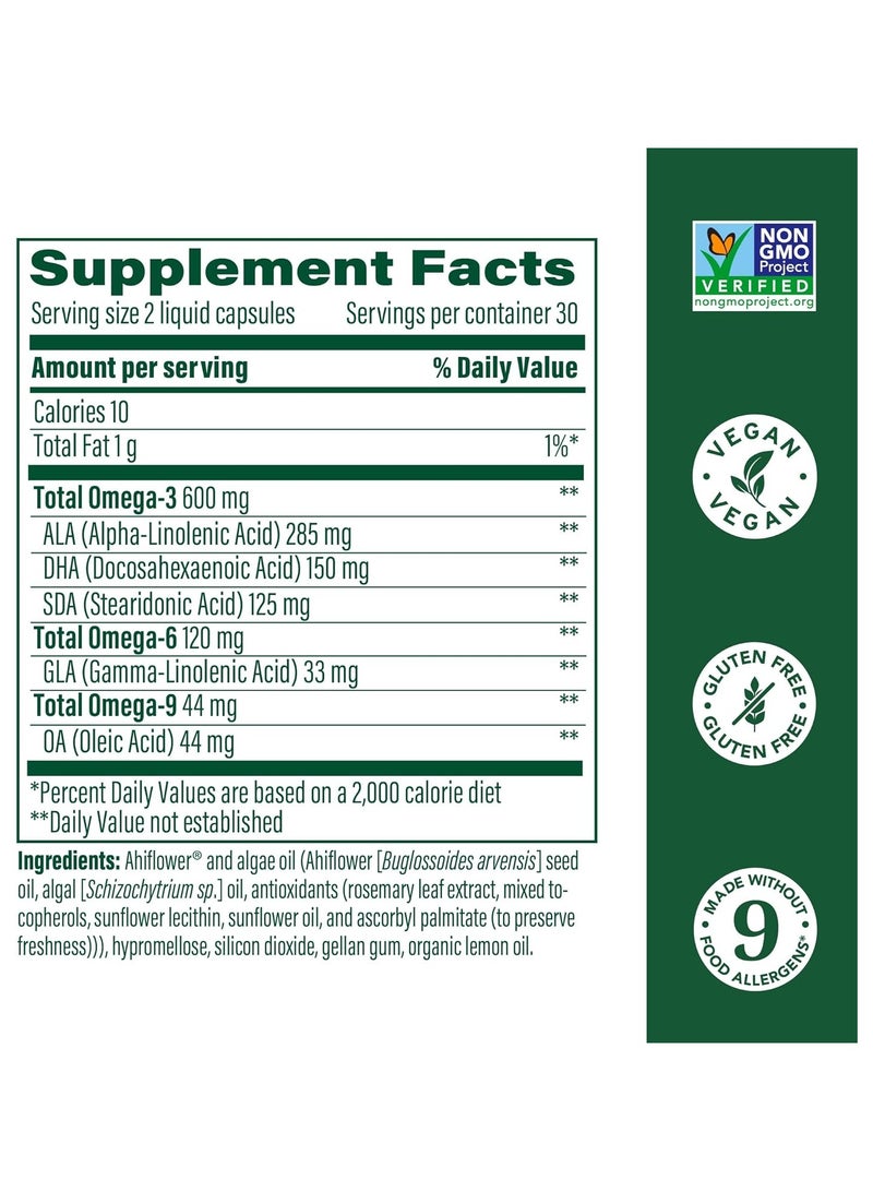 MegaFood Omega 3 6 9 - Ahiflower and Algae oil, Heart, Brain, Vision, and Joint Support, 60 Vegan Capsules, 30 Servings - Image 2