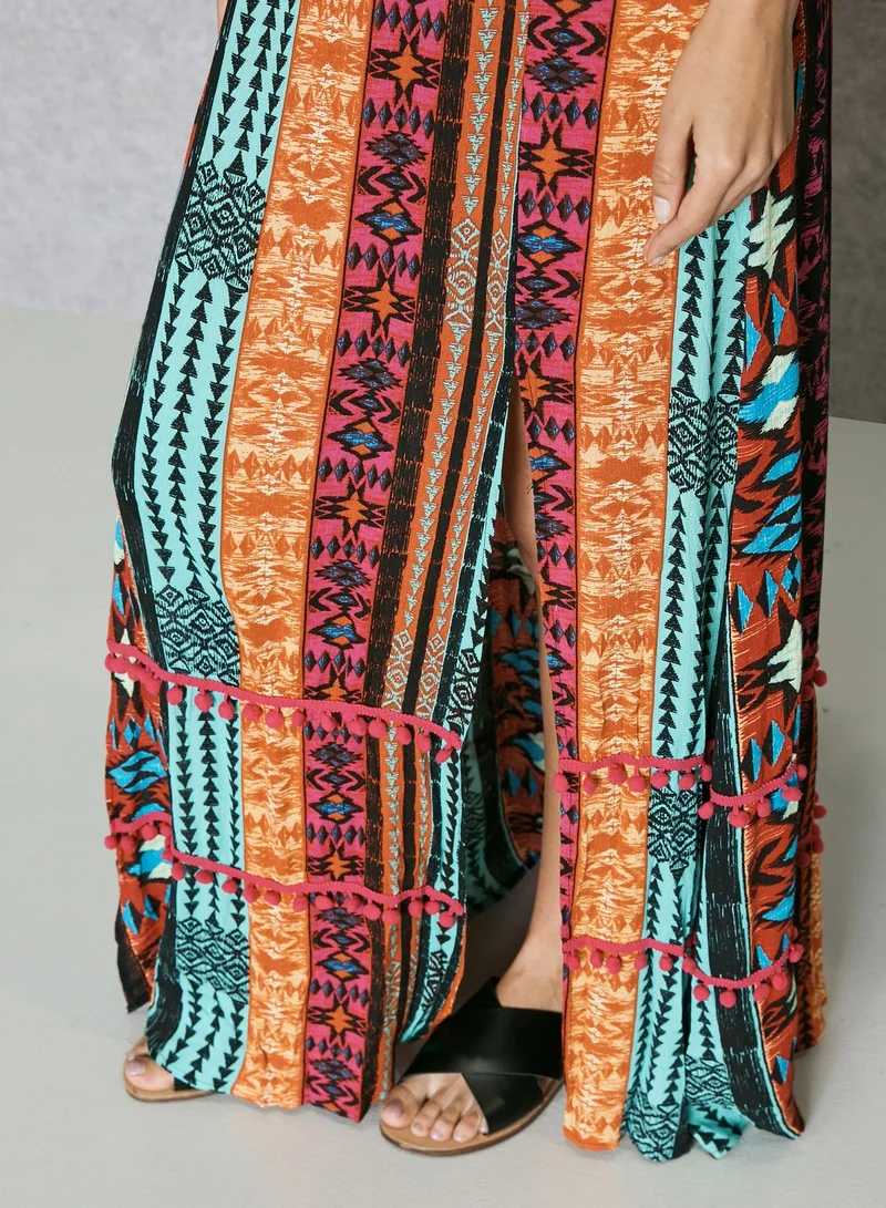 GLAMOROUS Aztec Print Pom Pom Maxi Skirt