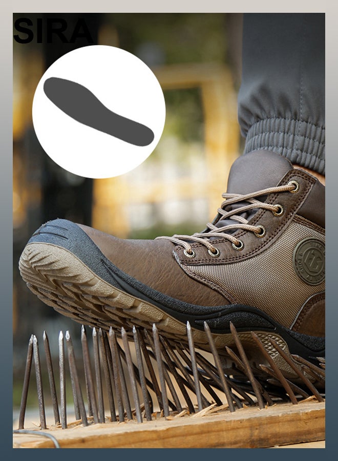 SIRA Men's Brown Safety Boots - Steel Toe Anti-Slip Work Shoes with Puncture Proof, Breathable Mesh & Anti-Static for Construction/Warehouse - Image 2