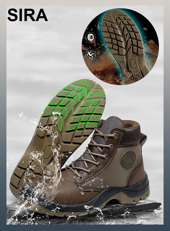 SIRA Men's Brown Safety Boots - Steel Toe Anti-Slip Work Shoes with Puncture Proof, Breathable Mesh & Anti-Static for Construction/Warehouse - Image 4