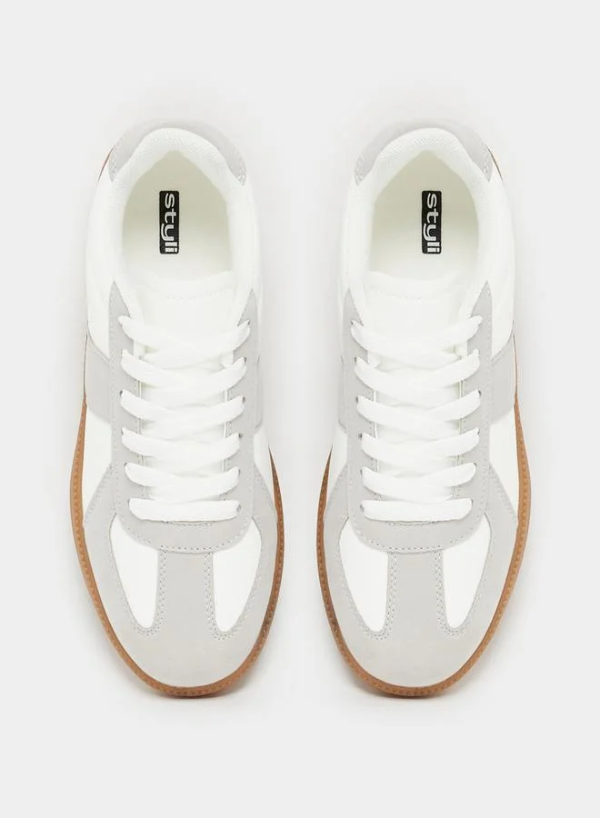 Styli Leather and Suede Look Gum Sole Sneakers