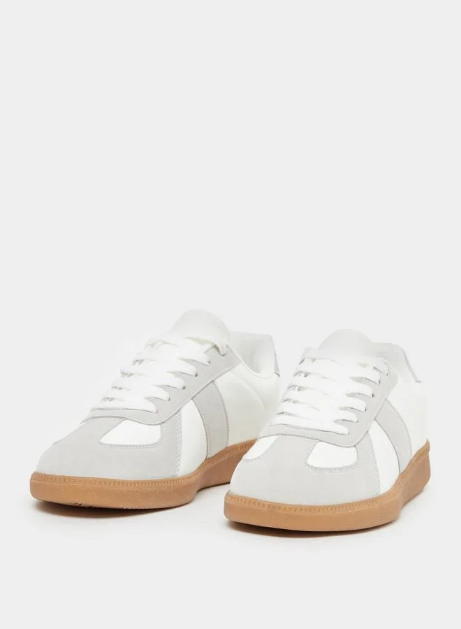 Styli Leather and Suede Look Gum Sole Sneakers