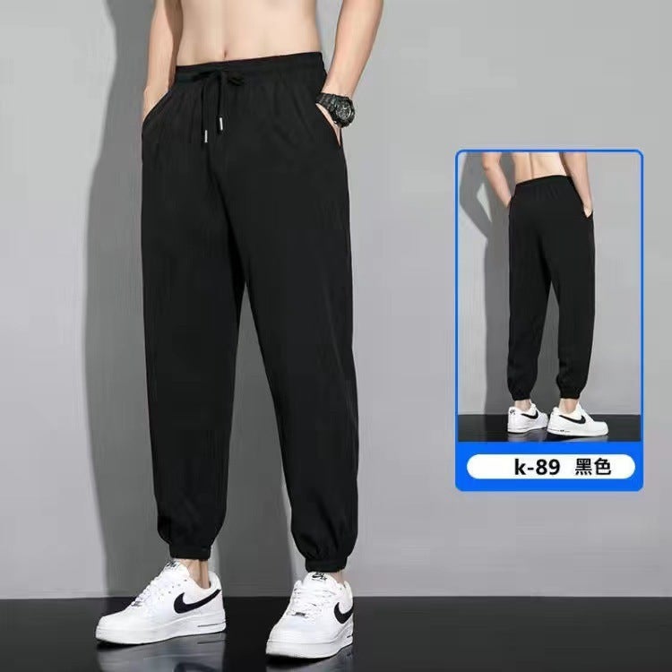 Summer Ice Silk Ultra-thin Pleated Linen Pants Mens Loose Wear-resistant Work Clothes Summer Long Pants Mens K145 black - Image 4