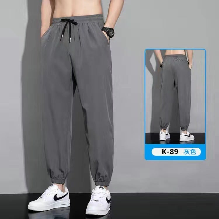 Summer Ice Silk Ultra-thin Pleated Linen Pants Mens Loose Wear-resistant Work Clothes Summer Long Pants Mens K145 black - Image 3