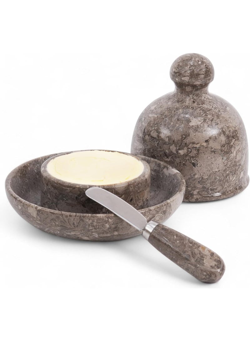 راديكالن طبق زبدة رخامي من أوشيانك مع غطاء | وعاء زبدة فرنسي يدوي الصنع، مقاس ٦ بوصات، مناسب للطاولة - Image 1