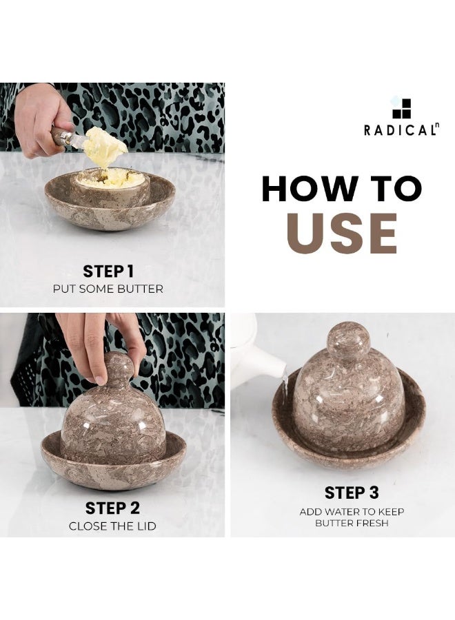 راديكالن طبق زبدة رخامي من أوشيانك مع غطاء | وعاء زبدة فرنسي يدوي الصنع، مقاس ٦ بوصات، مناسب للطاولة - Image 3